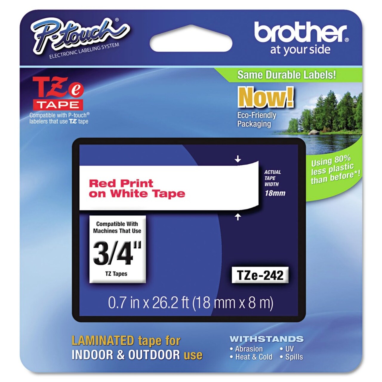 Brother P-Touch 0.7 in. x 26.2 ft. TZe Standard Adhesive Laminated Labeling Tape - Red on White
